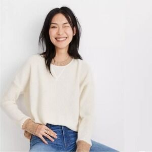 Madewell Sweater Womens Tipped Cashmere Ocean Cream Soft Pull On Business Casual